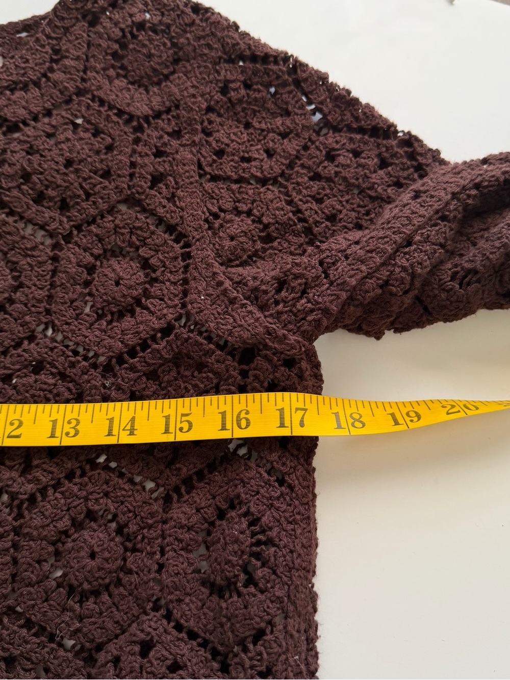 Brown Crochet Knit Cardigan Top Size Medium Long Sleeve Button Up Boho. - Picture 10 of 11